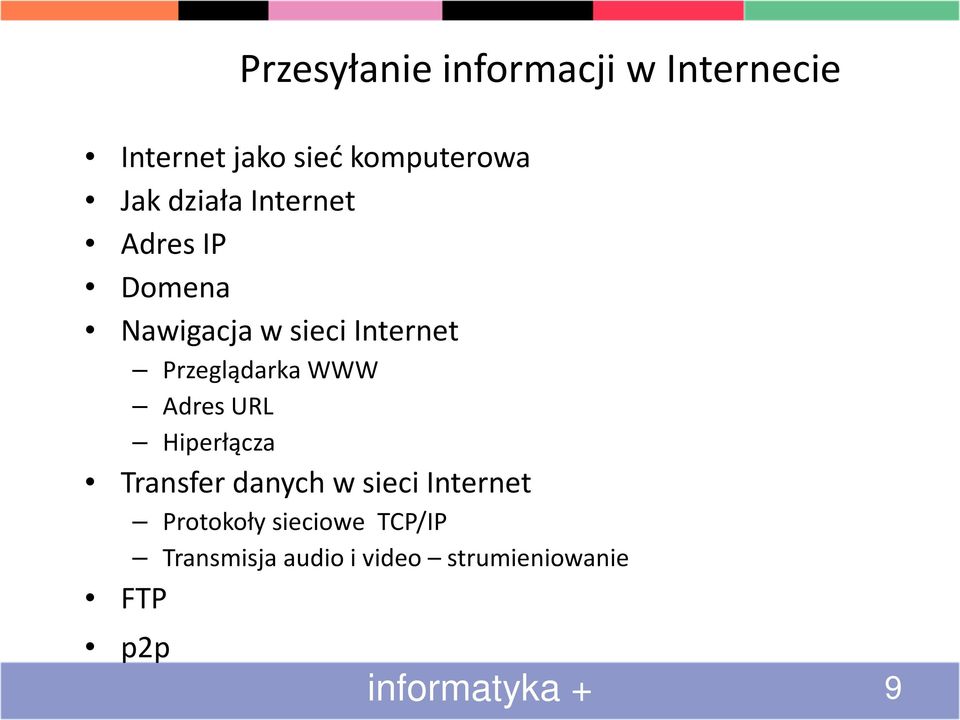 Przeglądarka WWW Adres URL Hiperłącza Transfer danych w sieci