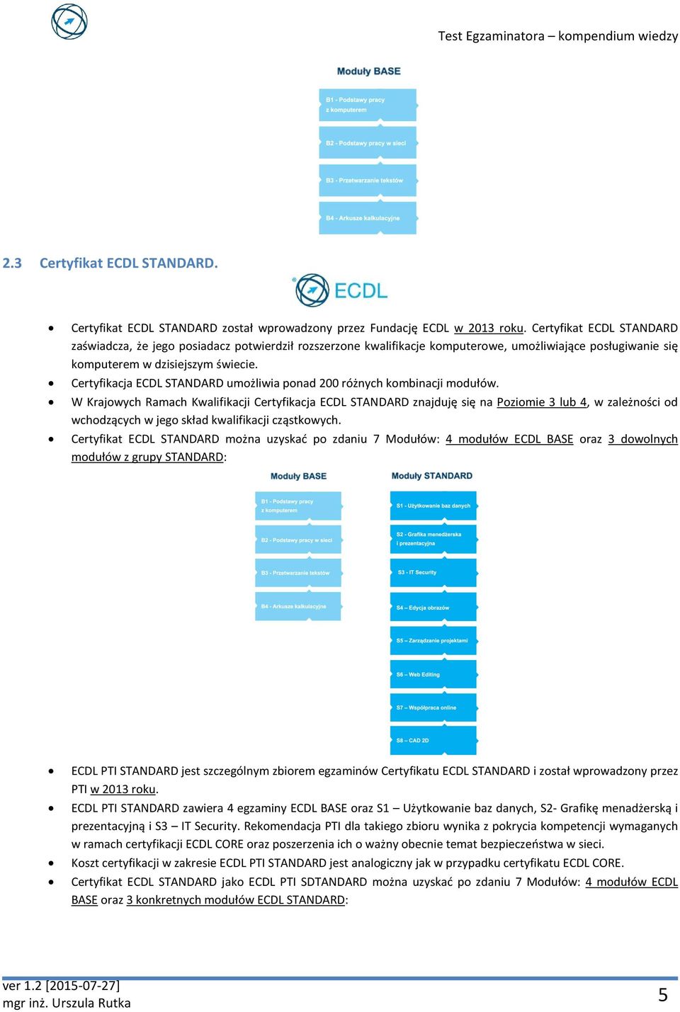 Certyfikacja ECDL STANDARD umożliwia ponad 200 różnych kombinacji modułów.