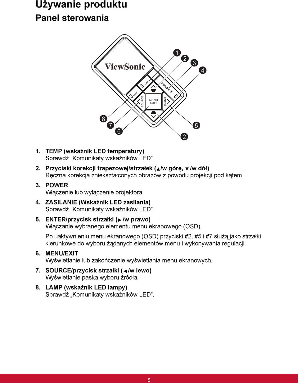 ENTER/przycisk strzałki ( /w prawo) Włączanie wybranego elementu menu ekranowego (OSD).