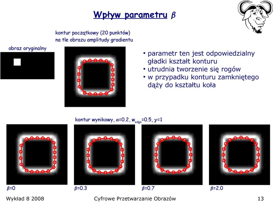 tworzenie się rogów w przypadku konturu zamkniętego dąży do kształtu koła kontur