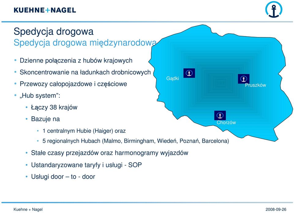 centralnym Hubie (Haiger) oraz Gądki Chorzów 5 regionalnych Hubach (Malmo, Birmingham, Wiedeń, Poznań,