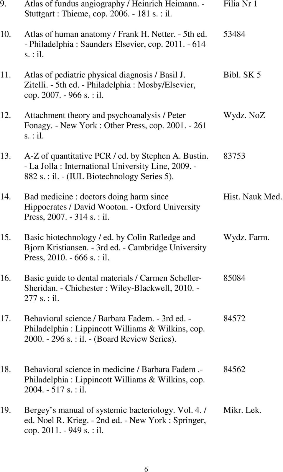 Attachment theory and psychoanalysis / Peter Fonagy. - New York : Other Press, cop. 2001. - 261 s. : il. 13. A-Z of quantitative PCR / ed. by Stephen A. Bustin.