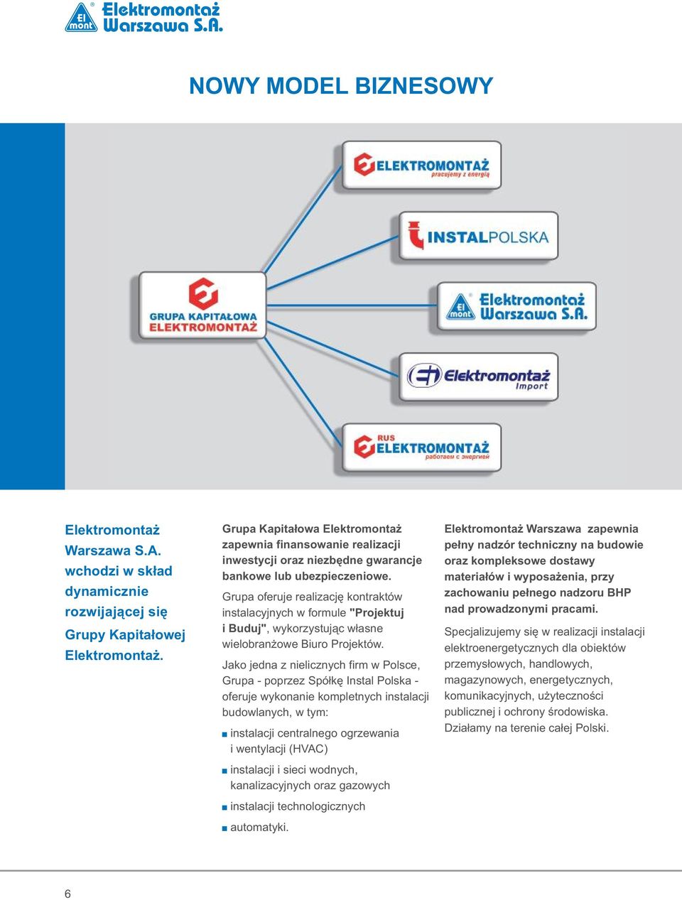 Grupa oferuje realizację kontraktów instalacyjnych w formule "Projektuj i Buduj", wykorzystując własne wielobranżowe Biuro Projektów.