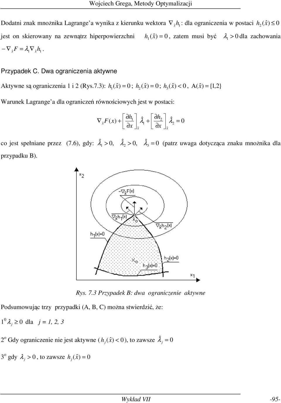 est w postac: < h ( ) ˆ h F x + ˆ λ + λ co est spełnane przez (76), gdy: ˆ λ > 0, ˆ λ > 0, ˆ λ 0 (patrz uwaga dotycząca znaku mnożnka dla przypadku B) 0 Rys 7 Przypadek B: dwa