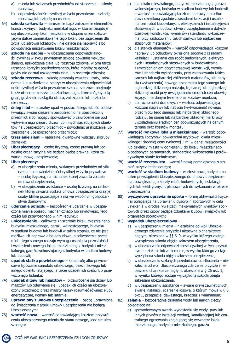 lub zdrowia lokatorów i nie dające się naprawić albo powodujące unicestwienie lokalu mieszkalnego; 65) szkoda na osobie w ubezpieczeniu odpowiedzialności cywilnej w życiu prywatnym szkodę powstałą