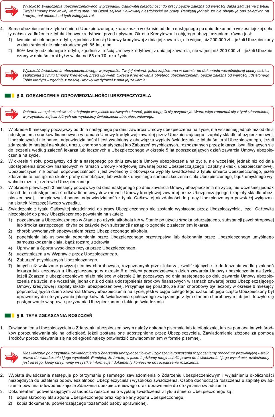 Suma ubezpieczenia z tytułu śmierci Ubezpieczonego, która zaszła w okresie od dnia następnego po dniu dokonania wcześniejszej spłaty całości zadłużenia z tytułu Umowy kredytowej przed upływem Okresu