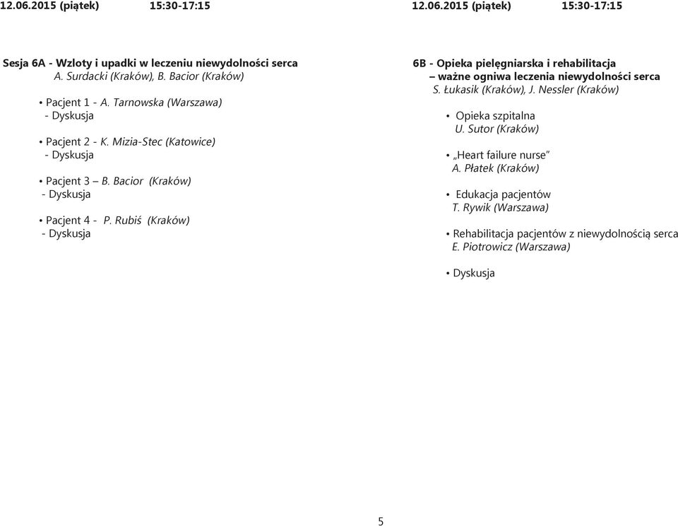 Rubiś (Kraków) 6B - Opieka pielęgniarska i rehabilitacja ważne ogniwa leczenia niewydolności serca S. Łukasik (Kraków), J.