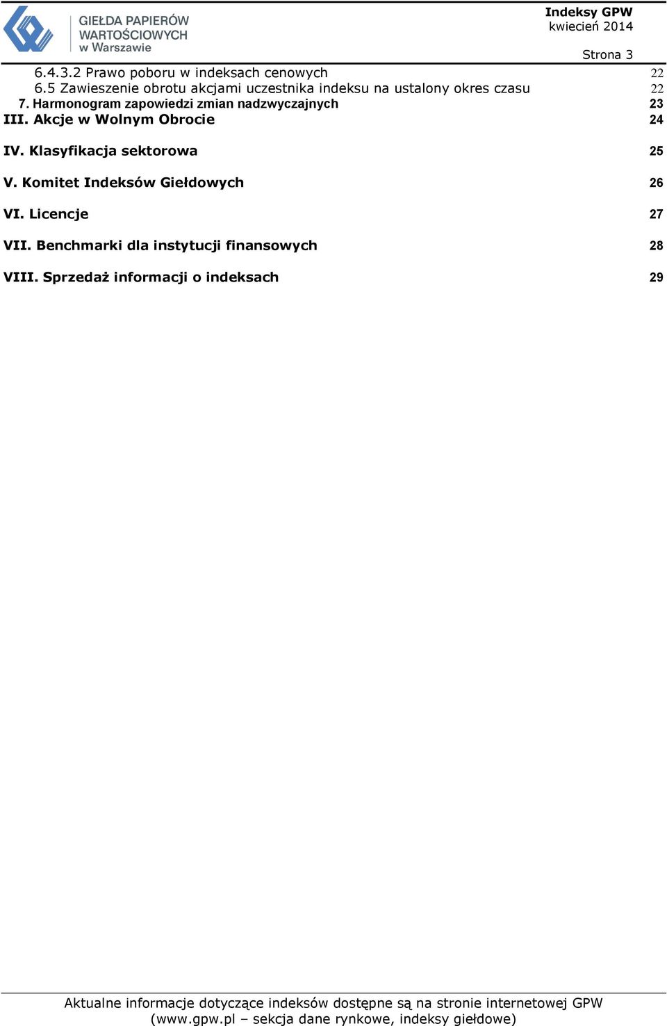 Harmonogram zapowiedzi zmian nadzwyczajnych 23 III. Akcje w Wolnym Obrocie 24 IV.