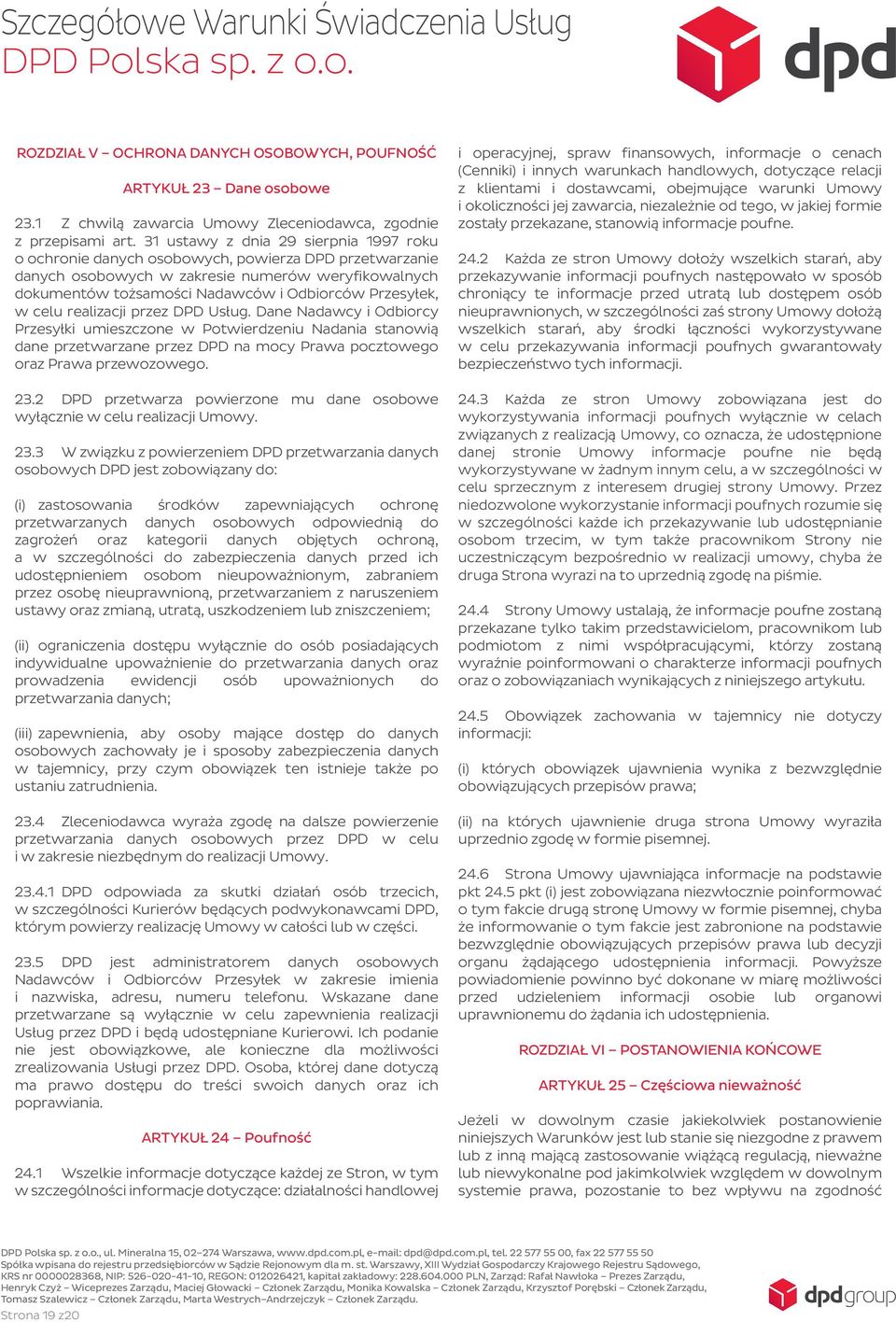 Przesyłek, w celu realizacji przez DPD Usług.