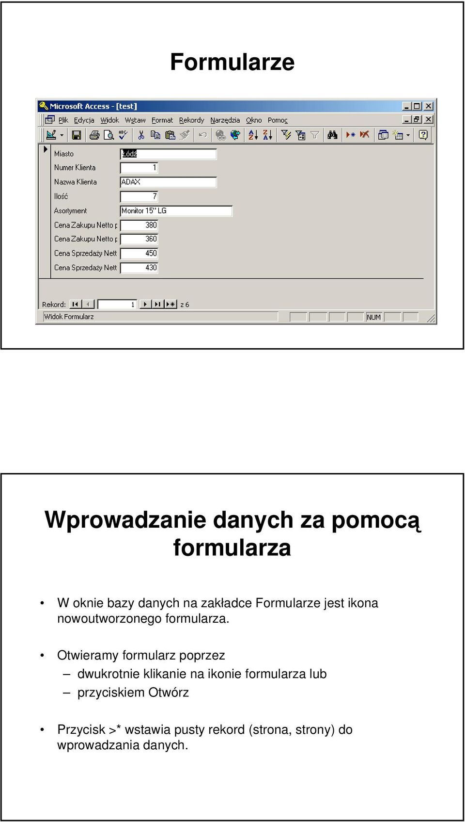 Otwieramy formularz poprzez dwukrotnie klikanie na ikonie formularza lub