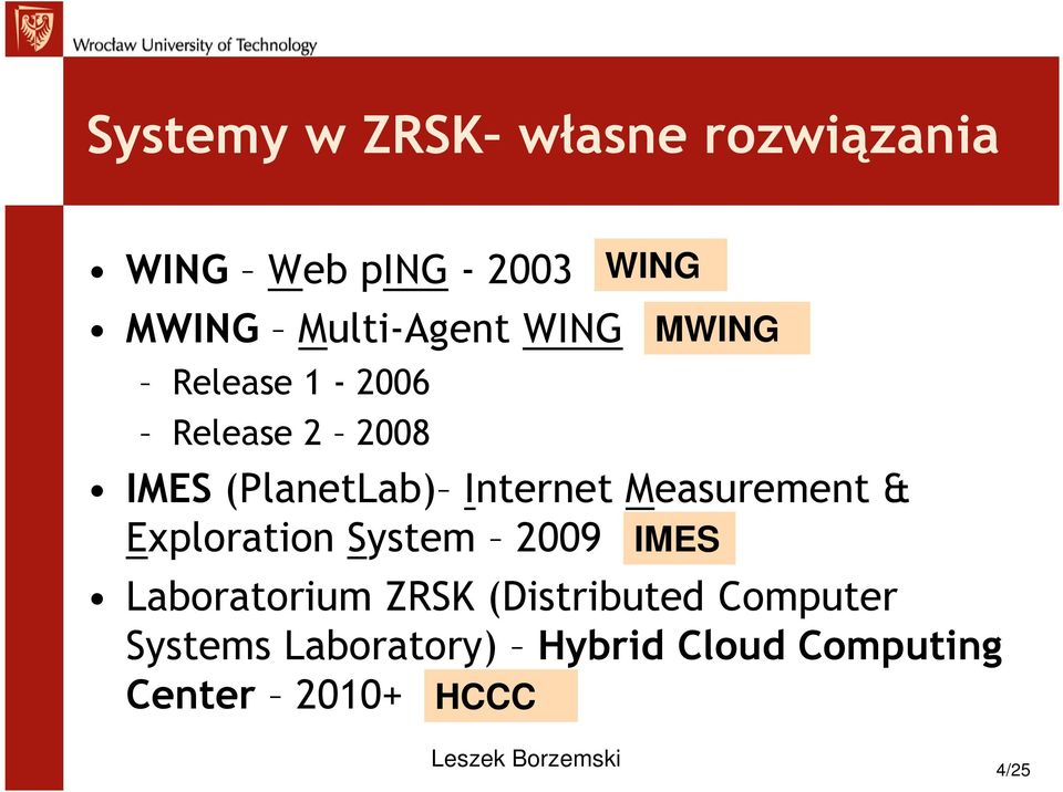 Measurement & Exploration System 2009 IMES Laboratorium ZRSK