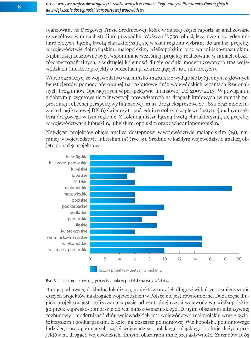 Wyższą niż 750 mln zł, lecz niższą niż jeden miliard złotych, łączną kwotą charakteryzują się w skali regionu wybrane do analizy projekty w województwie dolnośląskim, małopolskim, wielkopolskim oraz