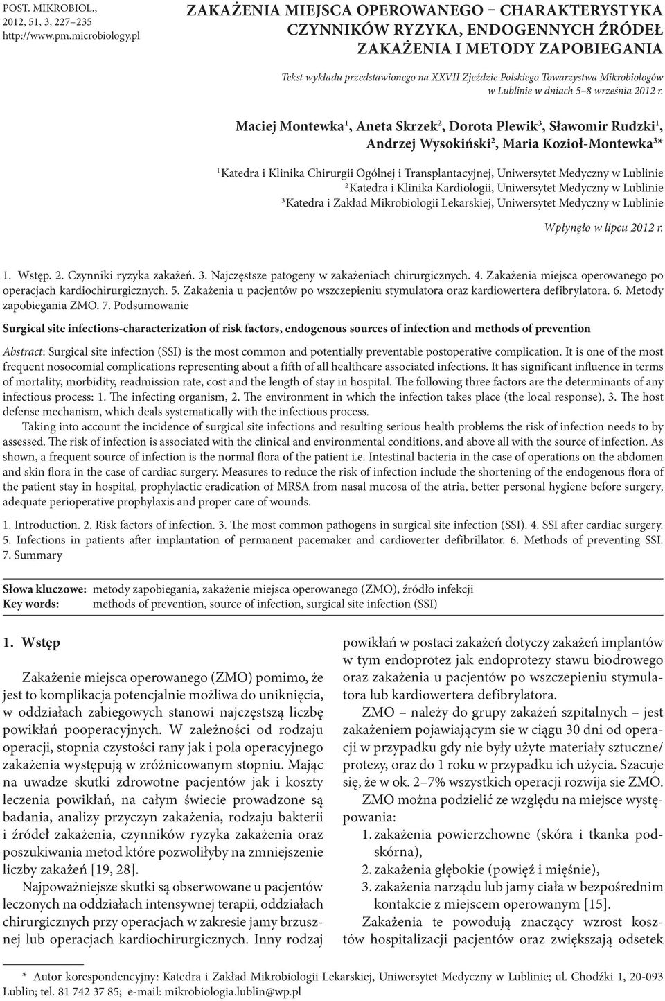 Mikrobiologów w Lublinie w dniach 5 8 września 2012 r.
