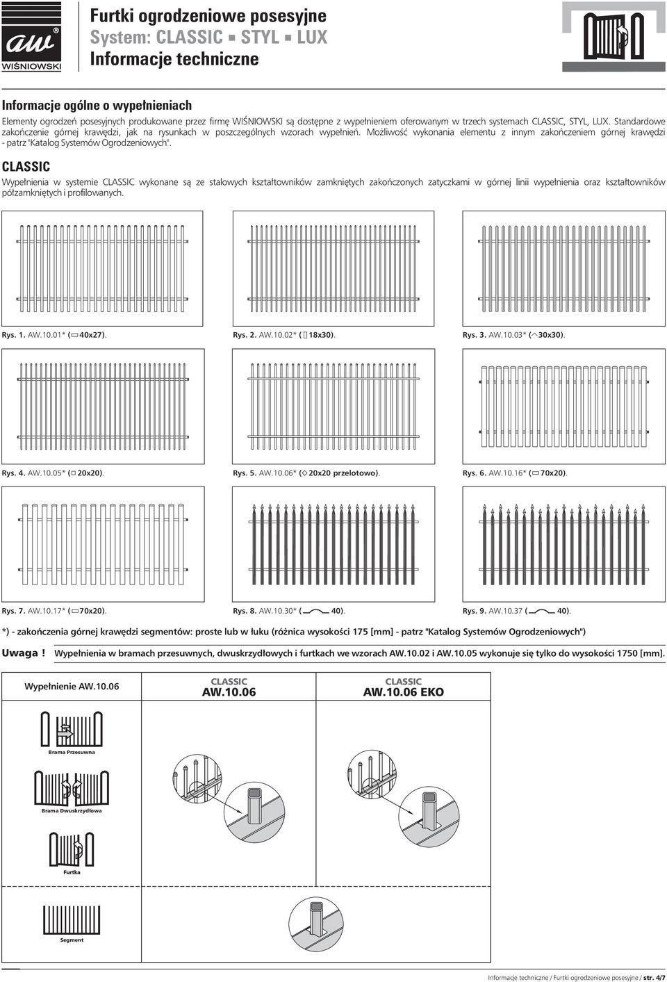 Możliwość wykonania elementu z innym zakończeniem górnej krawędzi - patrz "Katalog Systemów Ogrodzeniowych".