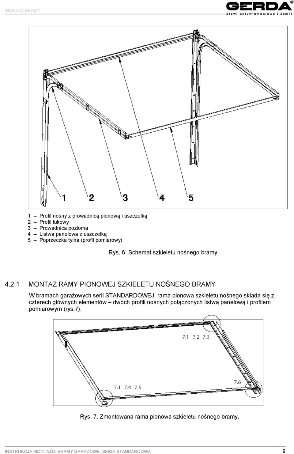 MONTAŻ RAMY PIONOWEJ SZKIELETU NOŚNEGO BRAMY W bramach garażowych serii STANDARDOWEJ, rama pionowa szkieletu nośnego składa się z czterech