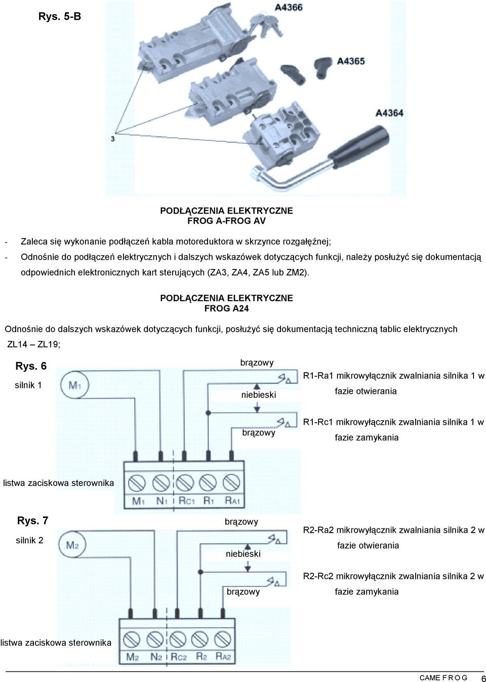 PODŁĄCZENIA ELEKTRYCZNE FROG A24 Odnośnie do dalszych wskazówek dotyczących funkcji, posłużyć się dokumentacją techniczną tablic elektrycznych ZL14 ZL19; Rys.