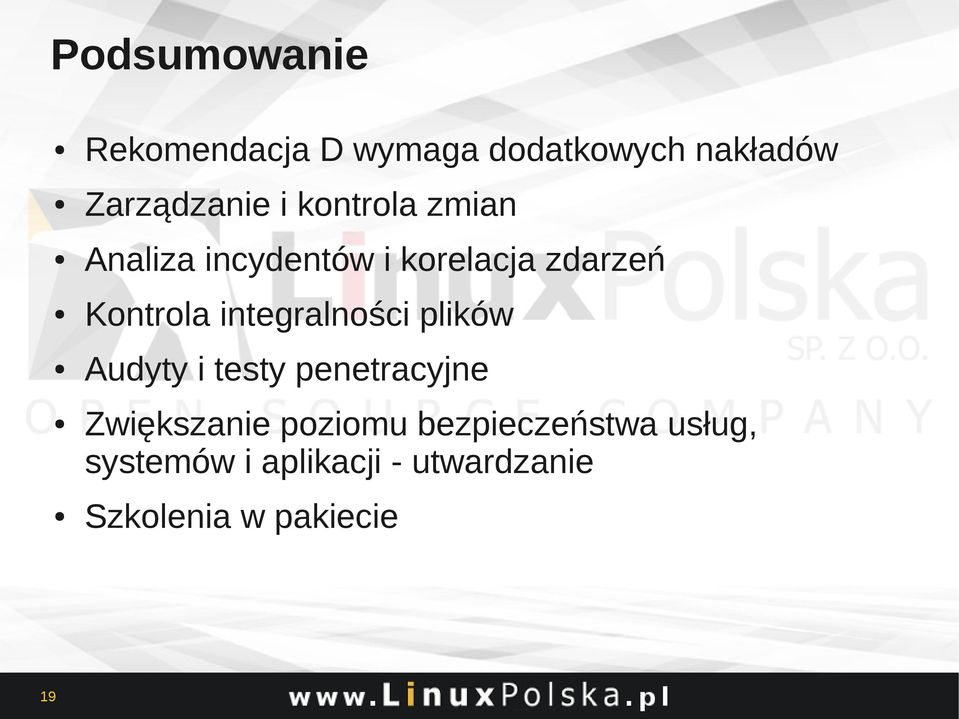 integralności plików Audyty i testy penetracyjne Zwiększanie poziomu