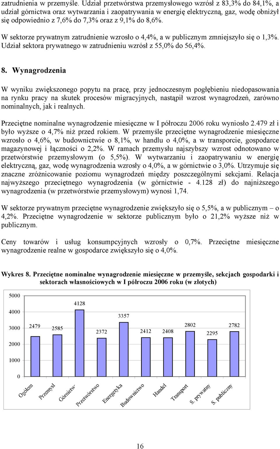 8,6%. W sektorze prywatnym zatrudnienie wzrosło o 4,4%, a w publicznym zmniejszyło się o 1,3%. Udział sektora prywatnego w zatrudnieniu wzrósł z 55,0% do 56,4%. 8.