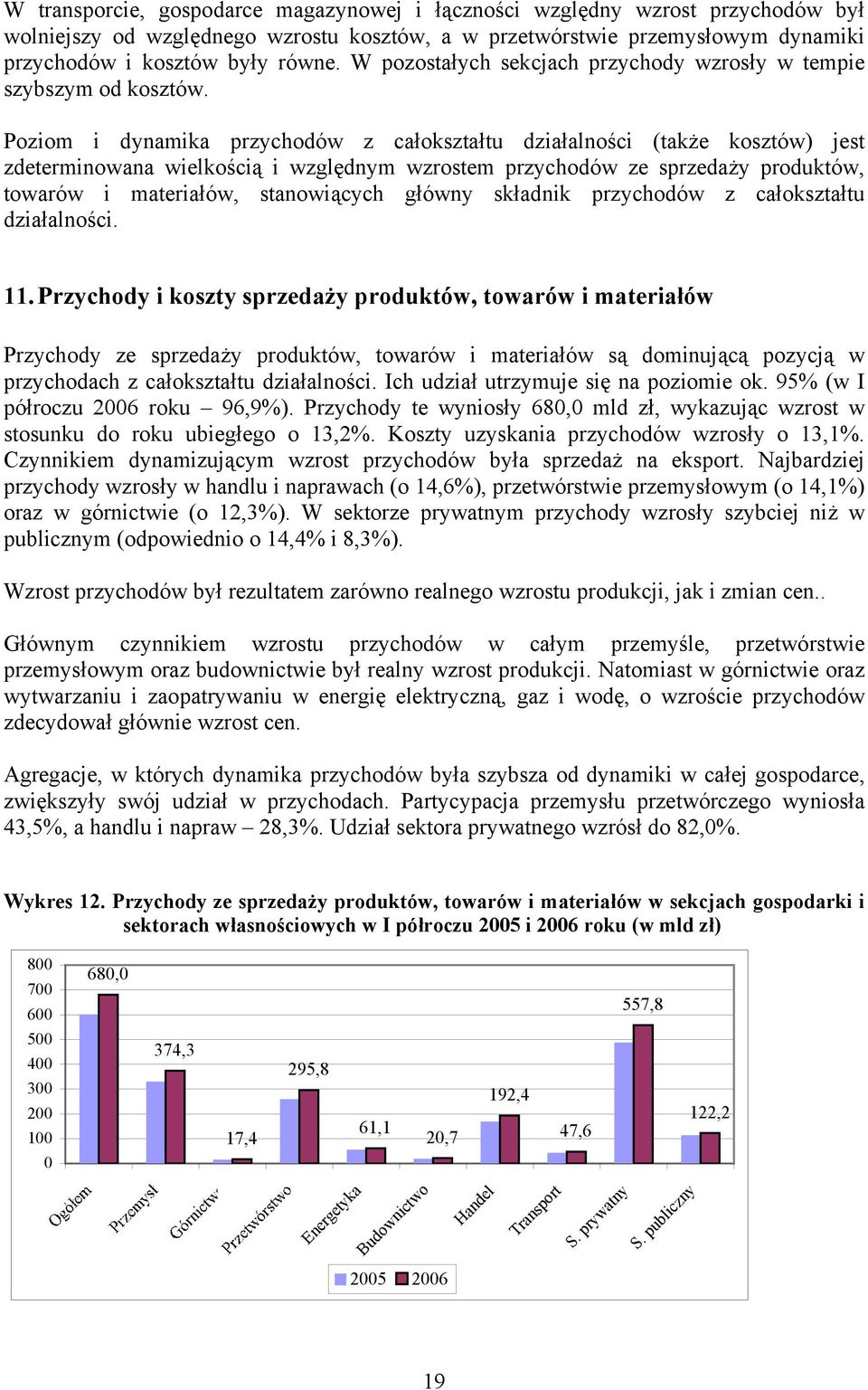 Poziom i dynamika przychodów z całokształtu działalności (także kosztów) jest zdeterminowana wielkością i względnym wzrostem przychodów ze sprzedaży produktów, towarów i materiałów, stanowiących