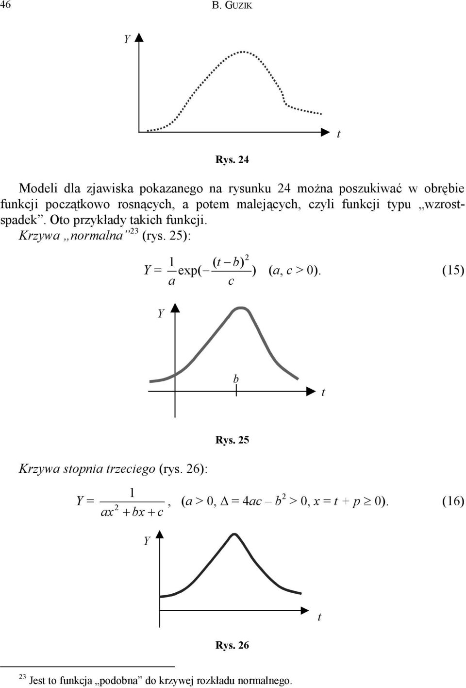 poem malejących, czyli funkcji ypu wzrosspadek. Oo przykłady akich funkcji. Krzywa normalna 23 (rys.