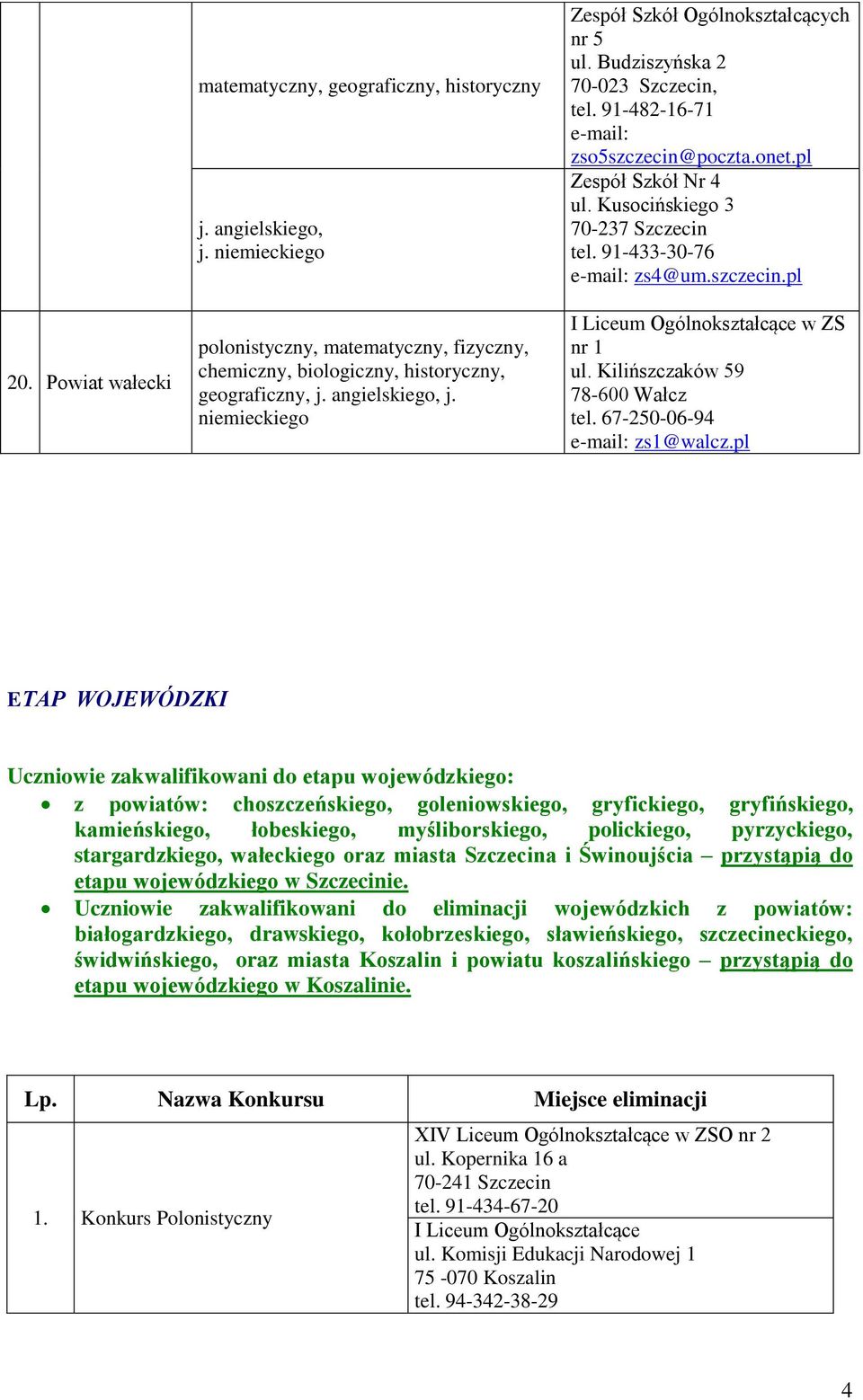 pl ETAP WOJEWÓDZKI Uczniowie zakwalifikowani do etapu wojewódzkiego: z powiatów: choszczeńskiego, goleniowskiego, gryfickiego, gryfińskiego, kamieńskiego, łobeskiego, myśliborskiego, polickiego,