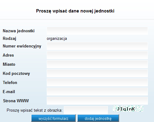 rejestrować. Wszystkie ZSS jednostek i Rady Mieszkańców są już w systemie, nie należy ich Po uzupełnieniu wszystkich pól kliknij dodaj jednostkę.