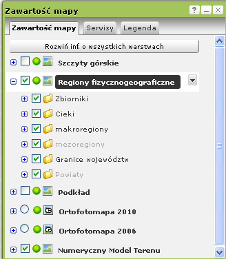 W oknie geoportalu pojawią nazwy makroregionów, które przynależą do obszaru Dolnego