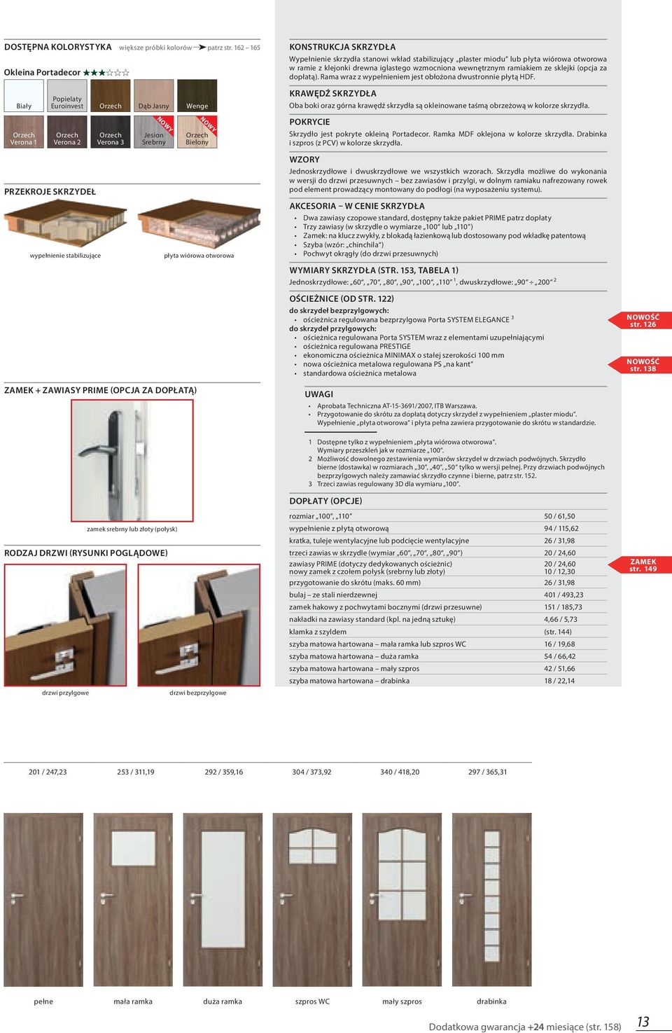 Srebrny zamek + zawiasy prime (opcja za dopłatą) zamek srebrny lub złoty (połysk) Wenge Bielony płyta wiórowa otworowa drzwi bezprzylgowe KONSTRUKCJA SKRZYDŁA Wypełnienie skrzydła stanowi wkład