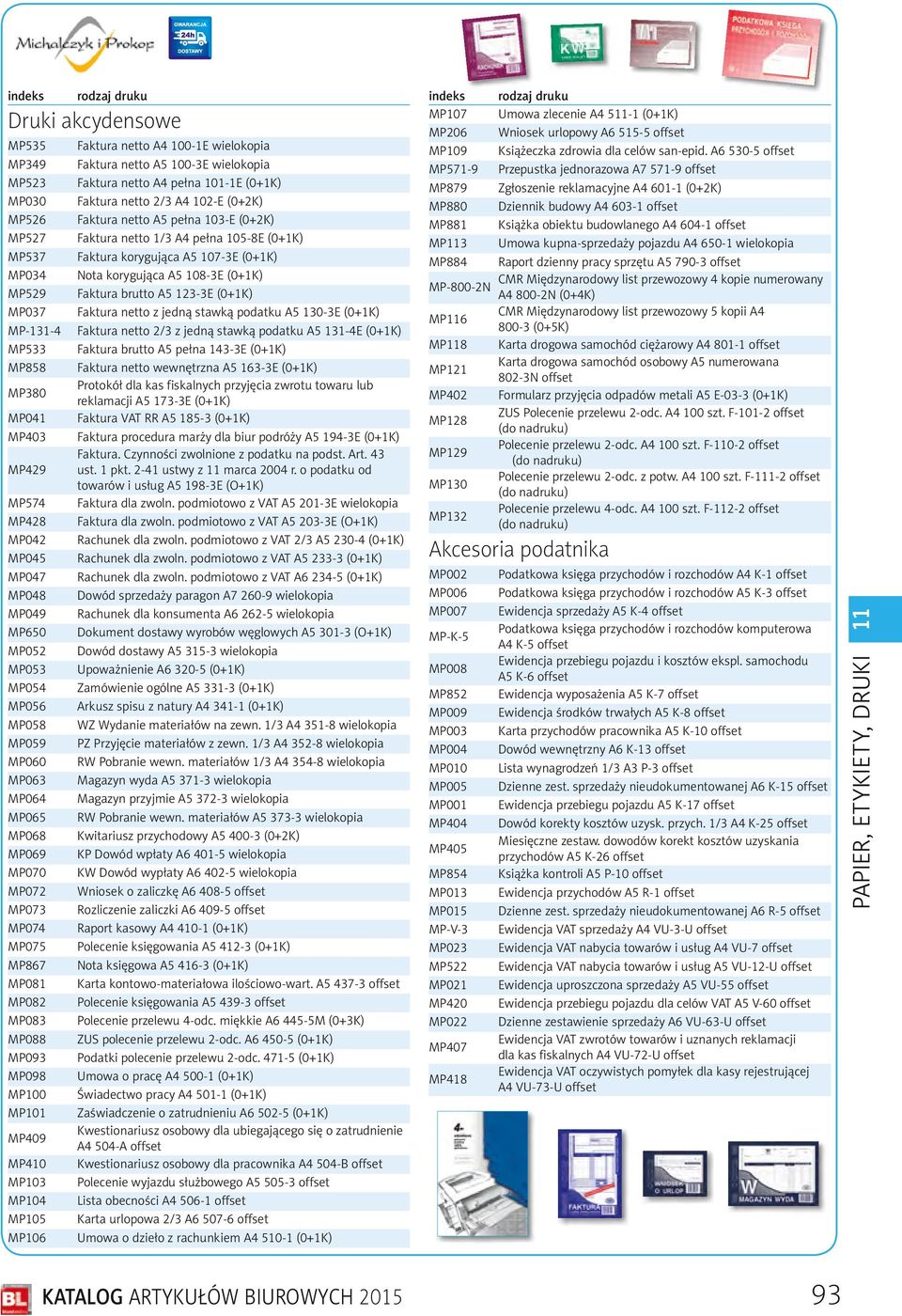 A4 100-1E wielokopia Faktura netto A5 100-3E wielokopia Faktura netto A4 pełna 101-1E (0+1K) Faktura netto 2/3 A4 102-E (0+2K) Faktura netto A5 pełna 103-E (0+2K) Faktura netto 1/3 A4 pełna 105-8E