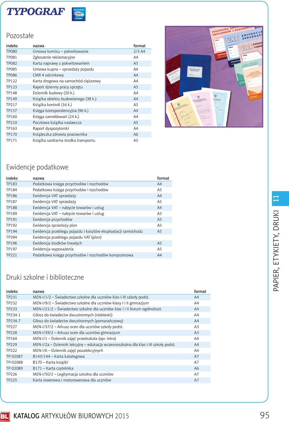 ) A4 TP217 Książka kontroli (16 k.) A5 TP157 Księga korespondencyjna (96 k.) A4 TP160 Księga zameldowań (24 k.