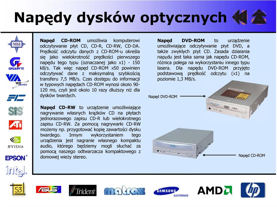 Tak więc napęd CD-ROM x50 powinien odczytywać dane z maksymalną szybkością transferu 7,5 MB/s.