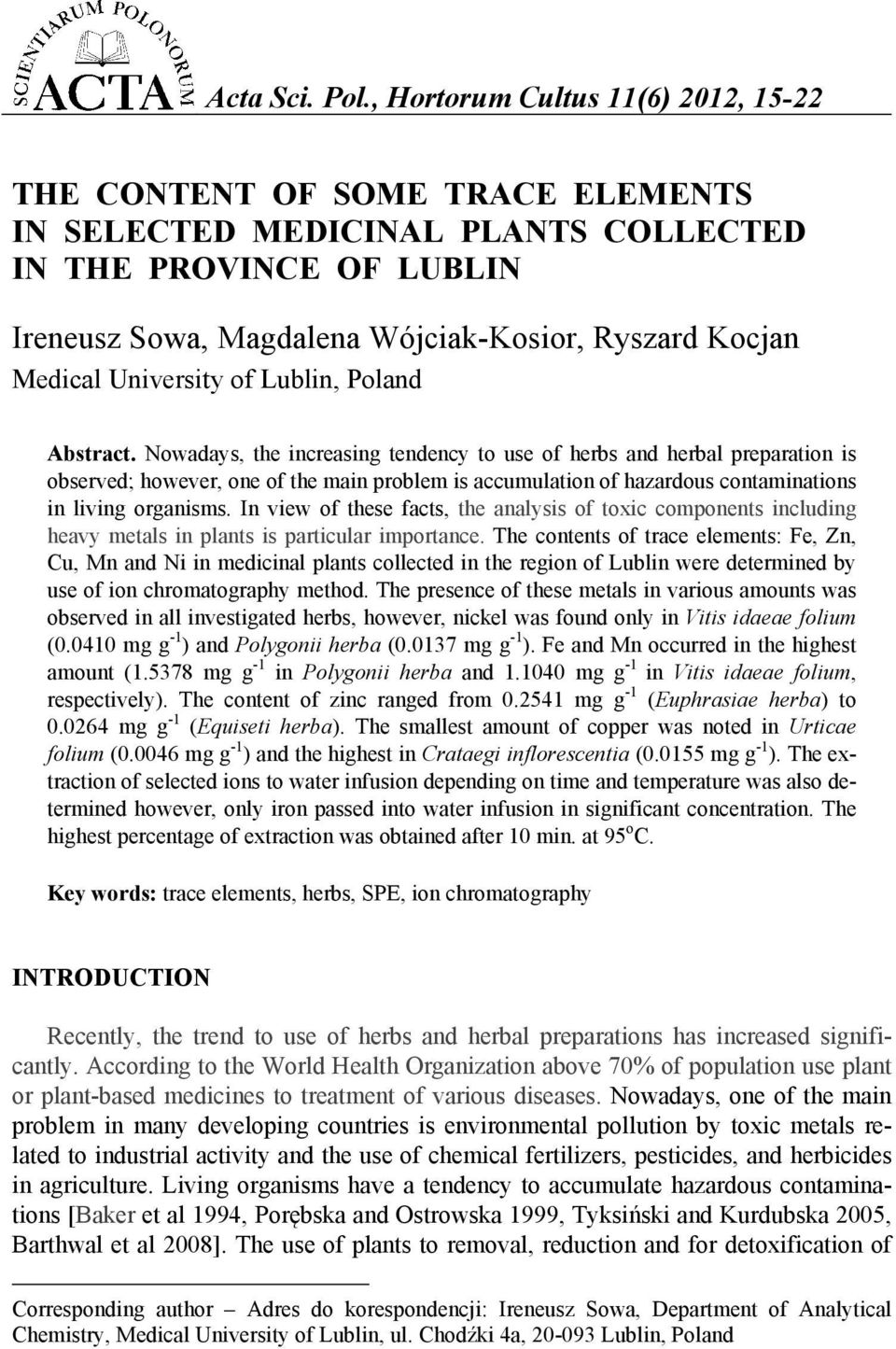 University of Lublin, Poland Abstract.