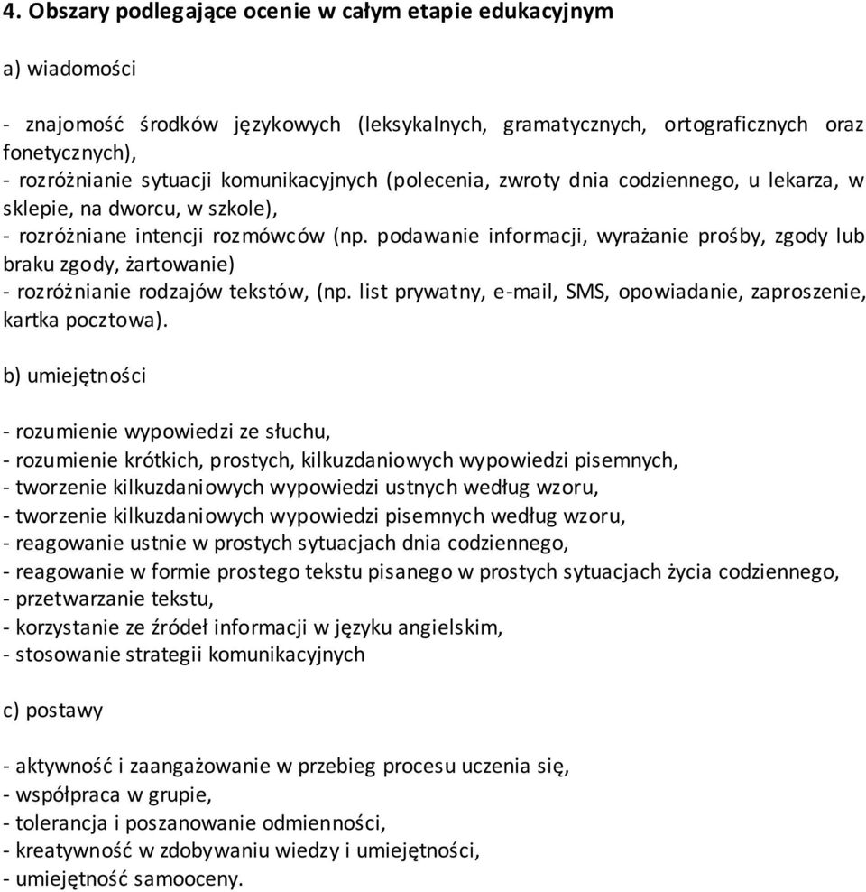 podawanie informacji, wyrażanie prośby, zgody lub braku zgody, żartowanie) - rozróżnianie rodzajów tekstów, (np. list prywatny, e-mail, SMS, opowiadanie, zaproszenie, kartka pocztowa).