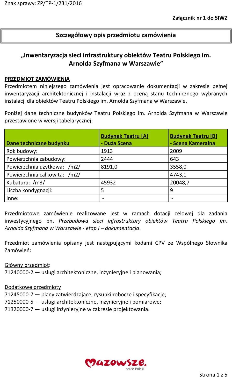 Arnolda Szyfmana w Warszawie przestawione w wersji tabelarycznej: Dane techniczne budynku Budynek Teatru [A] - Duża Scena Budynek Teatru [B] - Scena Kameralna Rok budowy: 1913 2009 Powierzchnia