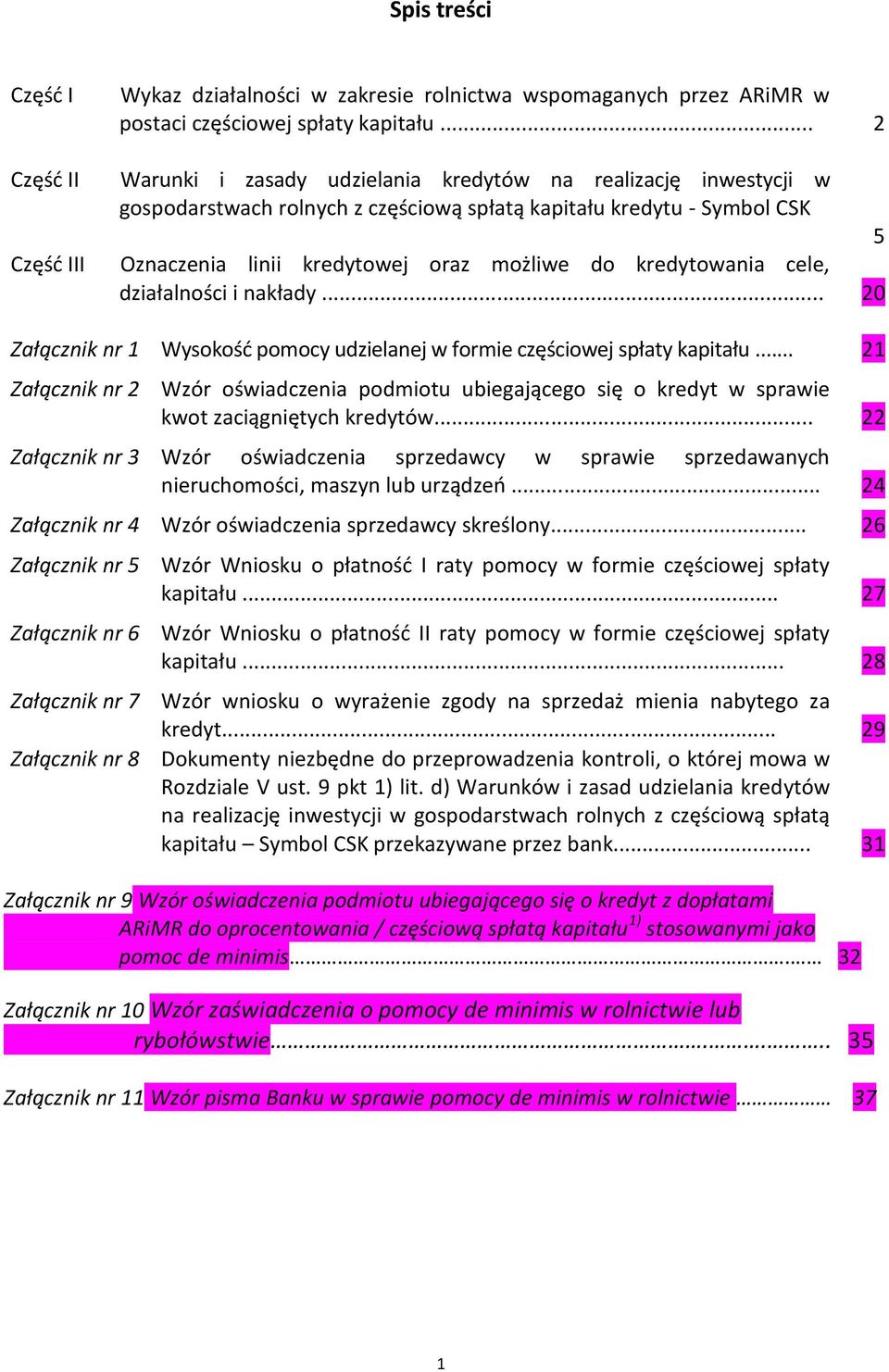 możliwe do kredytowania cele, działalności i nakłady... 20 Załącznik nr 1 Wysokość pomocy udzielanej w formie częściowej spłaty kapitału.