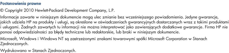 Żadnych zawartych tu informacji nie można interpretować jako zawierających dodatkowe gwarancje.