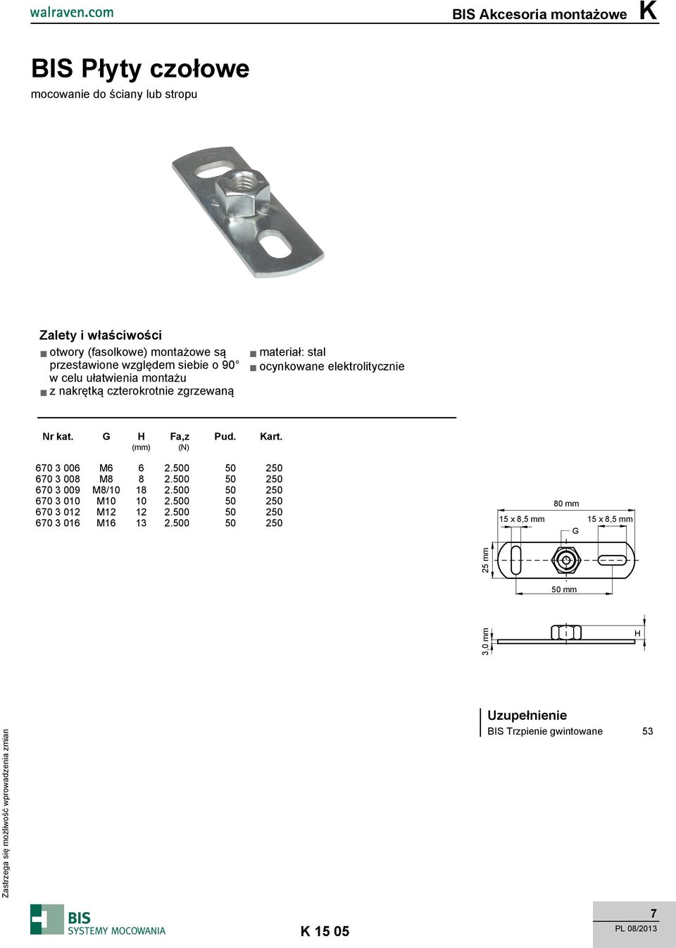 (mm) (N) 670 3 006 M6 6 2.500 50 250 670 3 008 M8 8 2.500 50 250 670 3 009 M8/10 18 2.500 50 250 670 3 010 M10 10 2.