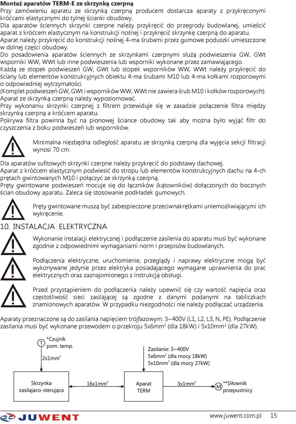 Aparat należy przykręcić do konstrukcji nośnej 4-ma śrubami przez gumowe poduszki umieszczone w dolnej części obudowy.
