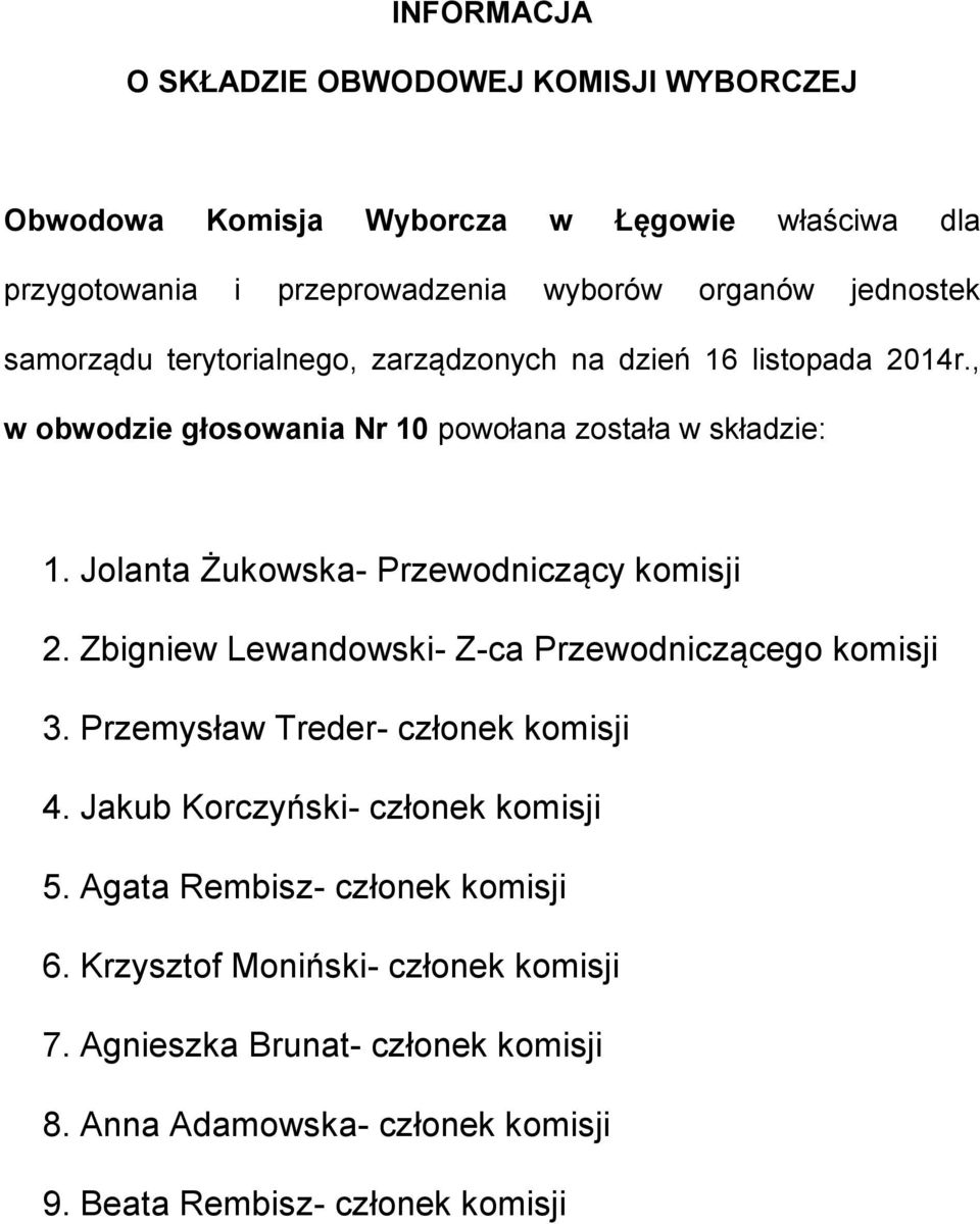 Przemysław Treder- członek komisji 4. Jakub Korczyński- członek komisji 5. Agata Rembisz- członek komisji 6.