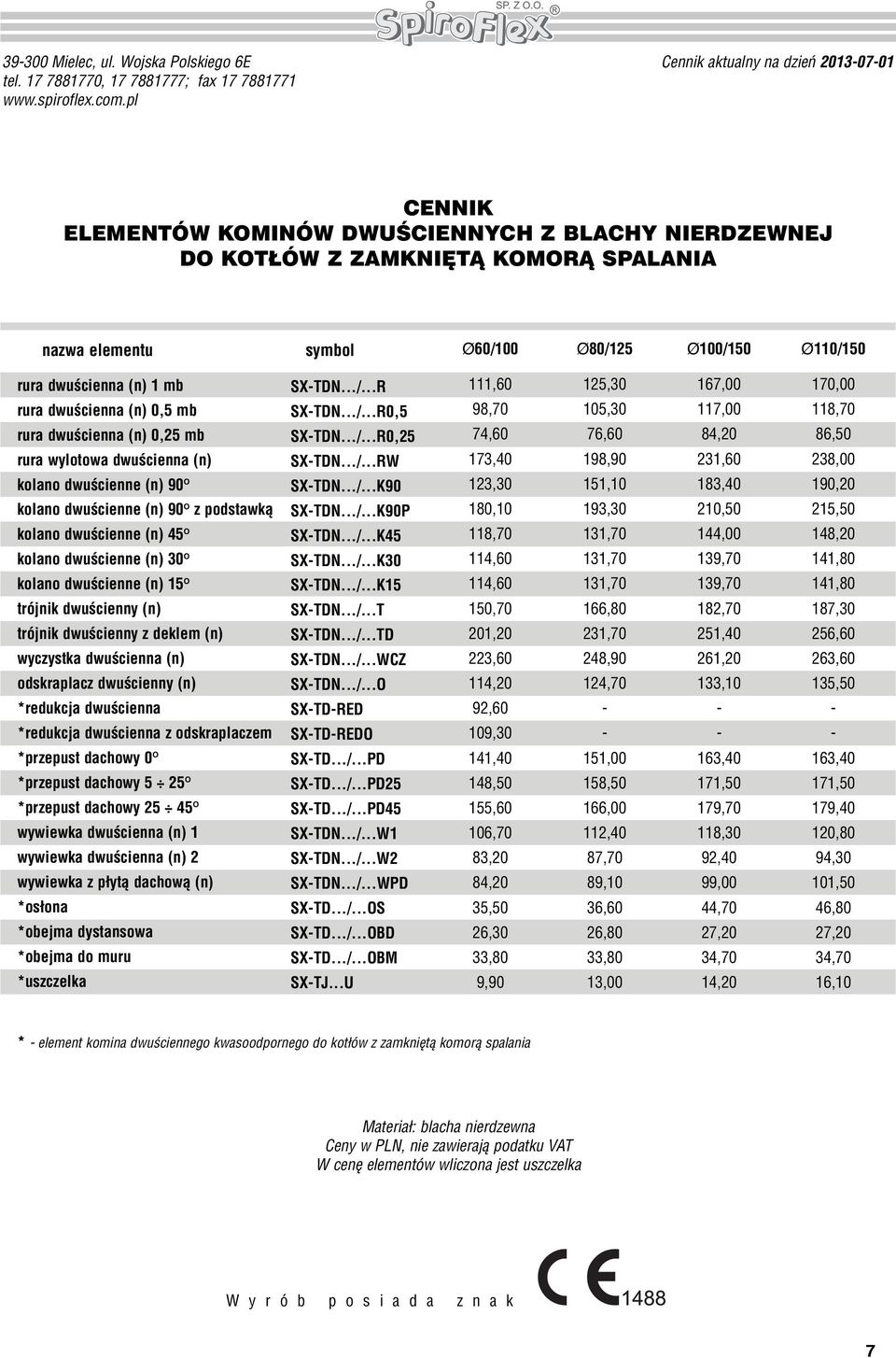 mb rura dwuścienna (n) 0,5 mb rura dwuścienna (n) 0,25 mb rura wylotowa dwuścienna (n) kolano dwuścienne (n) 90 O kolano dwuścienne (n) 90 O z podstawką kolano dwuścienne (n) 45 O kolano dwuścienne