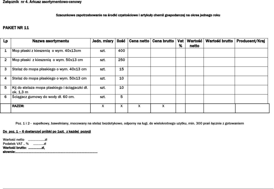 10 5 Kij do stelaża mopa plaskiego i ściągaczki dł. szt. 10 ok. 1,3 m 6 Ściągacz gumowy do wody dł. 60 cm. szt. 5 Poz.