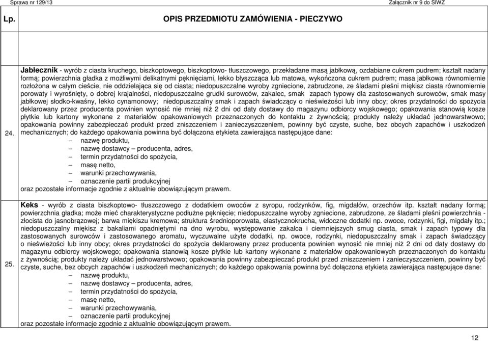pęknięciami, lekko błyszcząca lub matowa, wykończona cukrem pudrem; masa jabłkowa równomiernie rozłożona w całym cieście, nie oddzielająca się od ciasta; niedopuszczalne wyroby zgniecione,