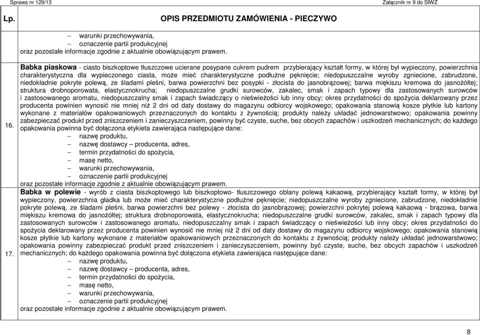 charakterystyczne podłużne pęknięcie; niedopuszczalne wyroby zgniecione, zabrudzone, niedokładnie pokryte polewą, ze śladami pleśni, barwa powierzchni bez posypki - złocista do jasnobrązowej; barwa