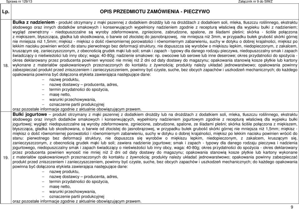 konserwujących wypełniony nadzieniem zgodnie z recepturą właściwą dla wypieku bułki z nadzieniem; wygląd zewnętrzny - niedopuszczalne są wyroby zdeformowane, zgniecione, zabrudzone, spalone, ze