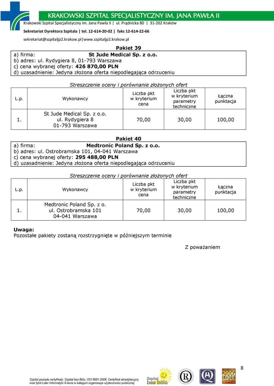 z o.o. ul. Rydygiera 8 01-793 Warszawa Pakiet 40 a) firma: o.