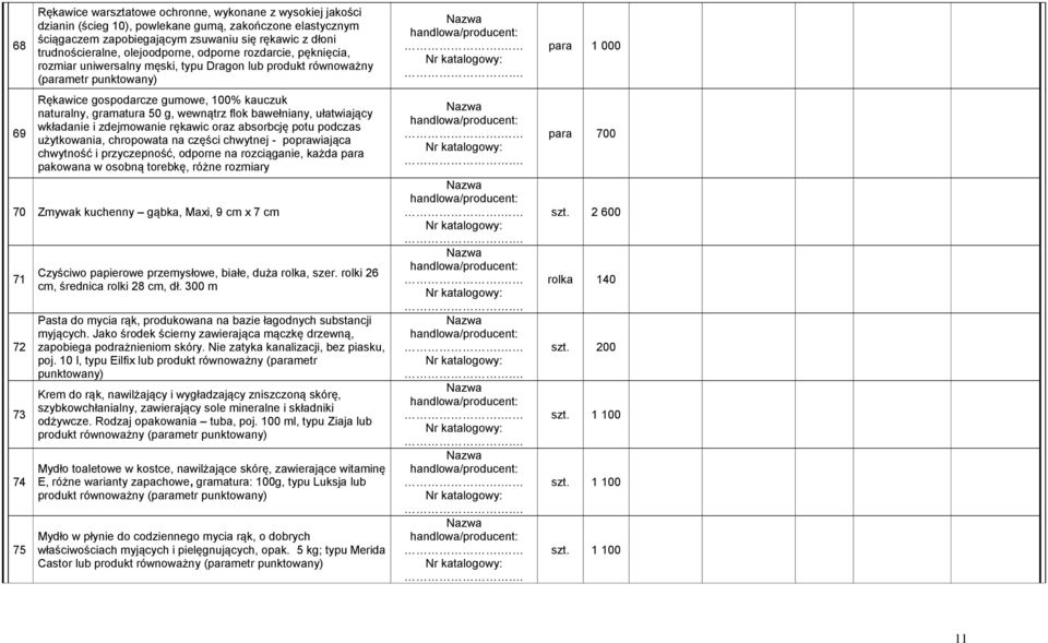 bawełniany, ułatwiający wkładanie i zdejmowanie rękawic oraz absorbcję potu podczas użytkowania, chropowata na części chwytnej - poprawiająca chwytność i przyczepność, odporne na rozciąganie, każda