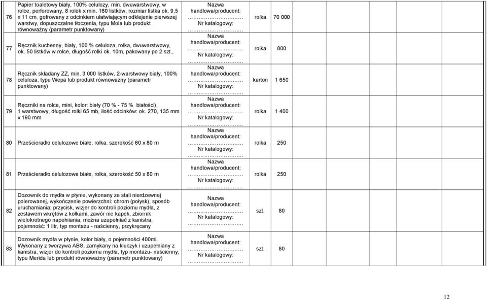 50 listków w rolce, długość rolki ok. 10m, pakowany po 2 szt., Ręcznik składany ZZ, min.