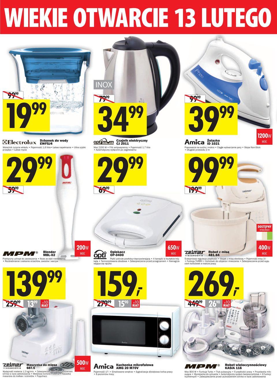 Stopa Non-Stick Długość przewodu 2 m 99 99 199 99 1200W DOSTĘPNY W KOLORACH Blender MBL-02 Praktyczny uchwyt do zawieszenia Noże ze stali nierdzewnej Rozdrabnianie i siekanie orzechów, owoców i