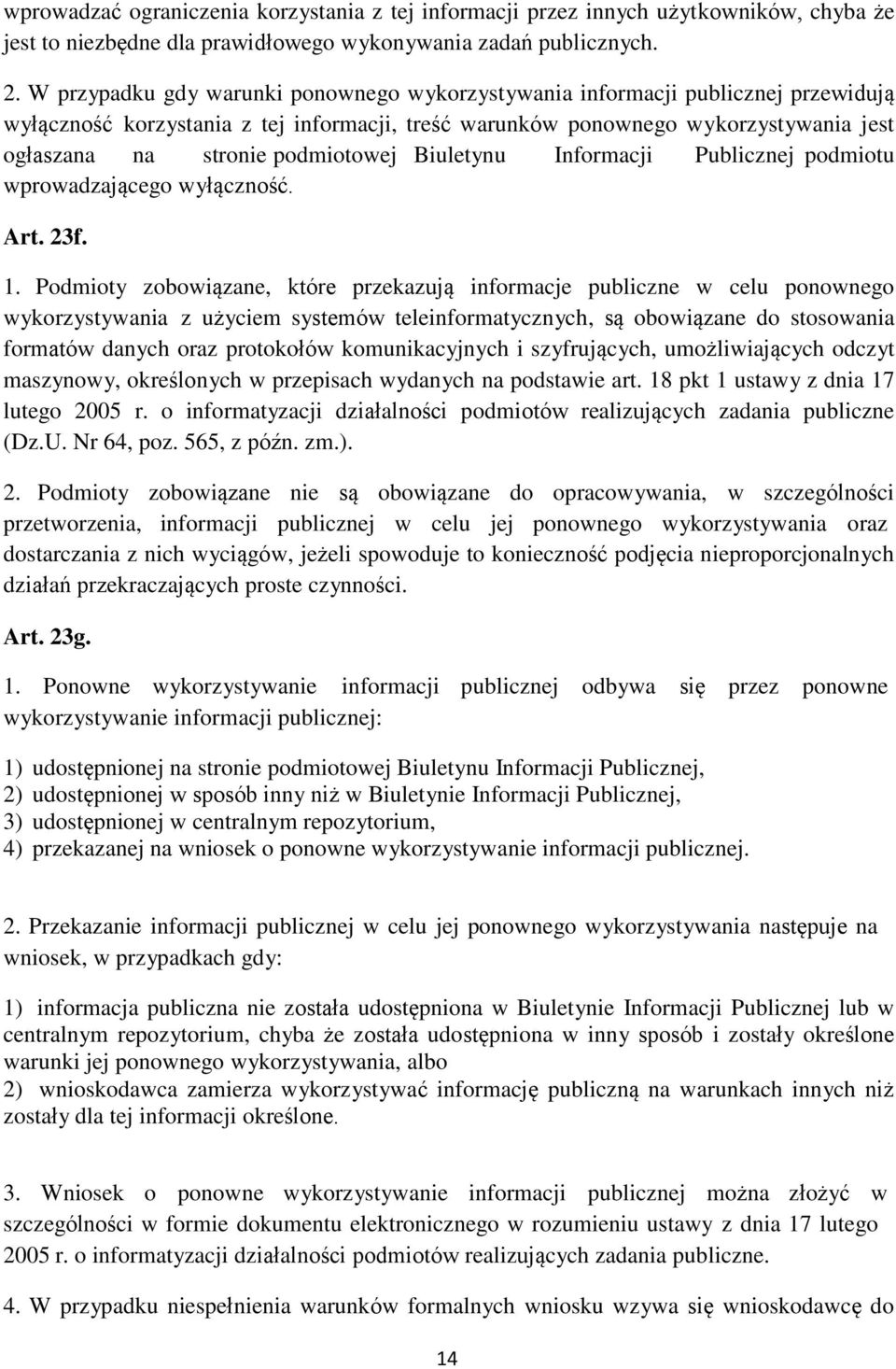 podmiotowej Biuletynu Informacji Publicznej podmiotu wprowadzającego wyłączność. Art. 23f. 1.