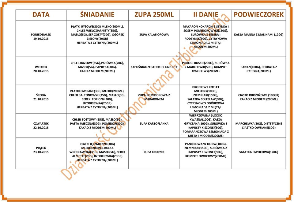 I RODZYNEK(50G), CYTRYNOWA KASZA MANNA Z MALINAMI (120G) 20.10.